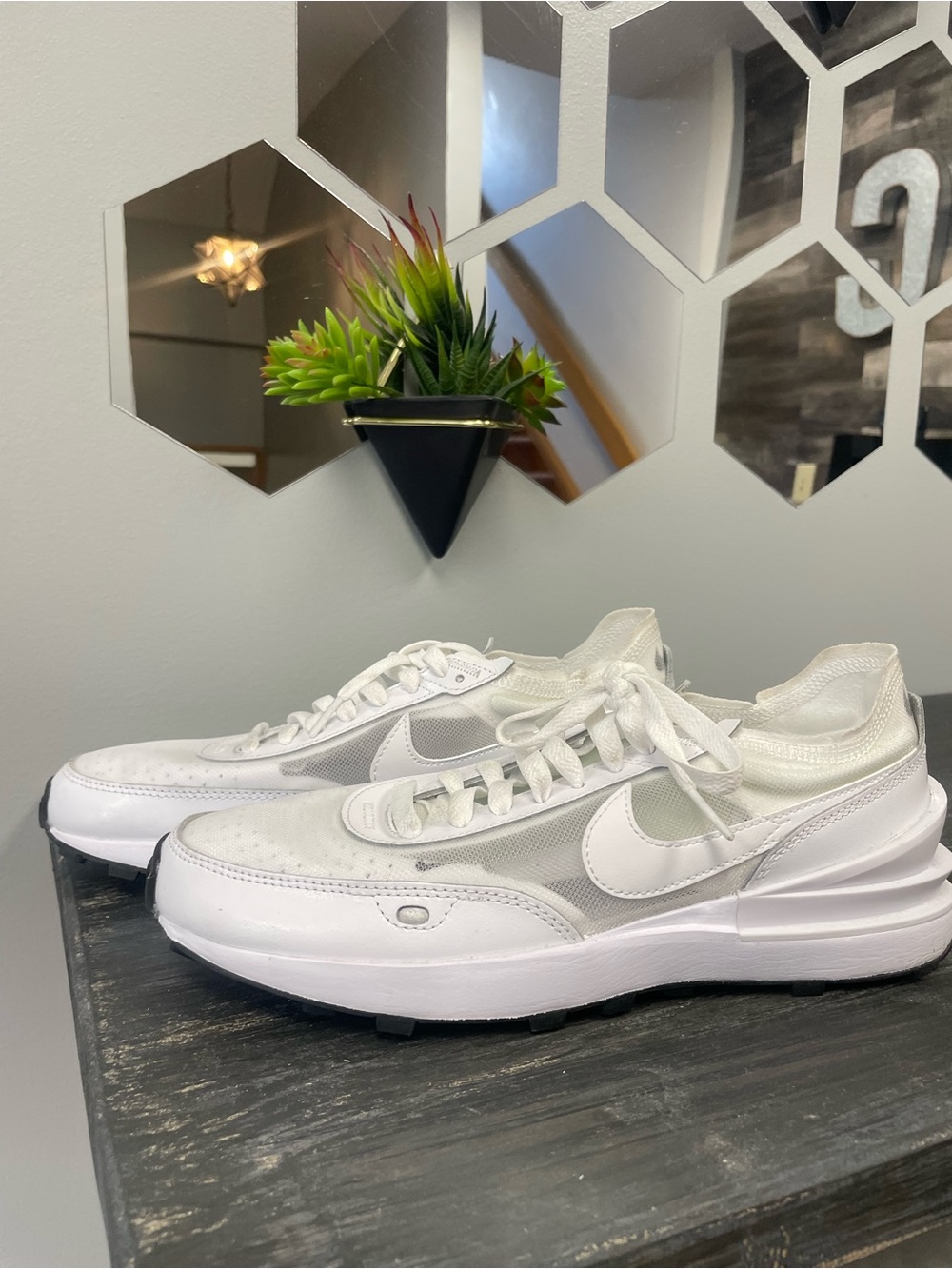 Nike Men's White Low-Top Mesh & Leather Sneakers